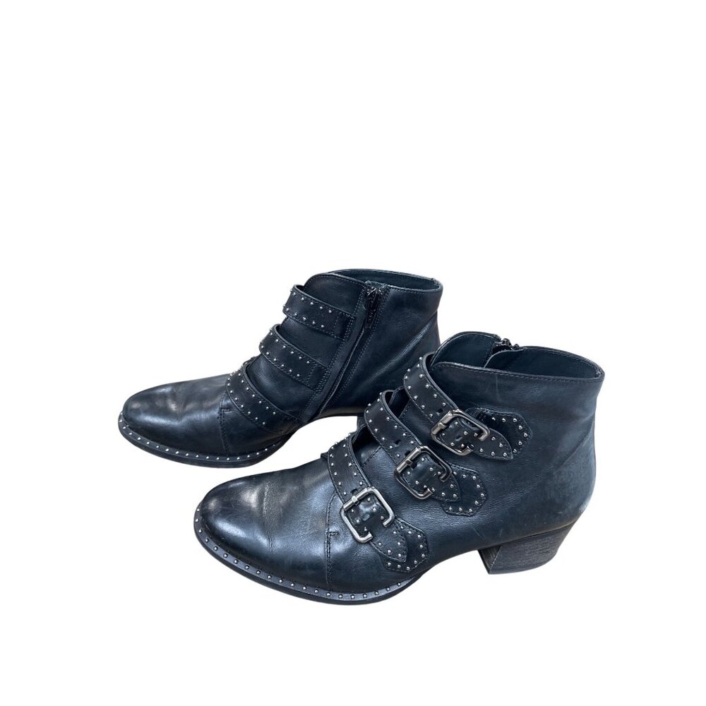 Paul Green Womans Black leather studed moto ankle boots sz 5.5 SKU 9631 - Picture 4 of 16
